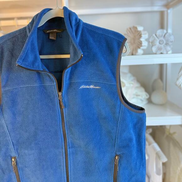 Eddie Bauer men’s sz. Large soft blue full zip vest layering preppy casual #4290 - Picture 3 of 9